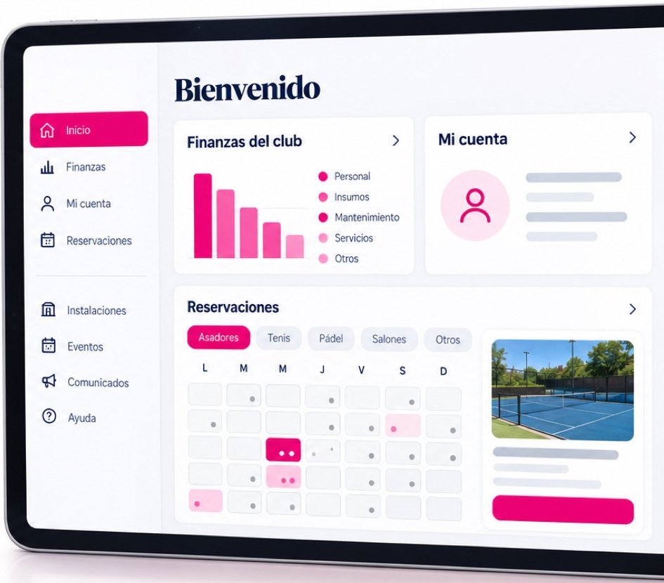 Ejemplo de la plataforma digital en una tableta: finanzas del club, mi cuenta y reservaciones